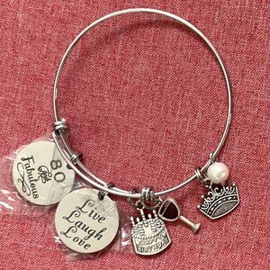 NEW 80 AND FABULOUS HAPPY BIRTHDAY CARM BRACELET